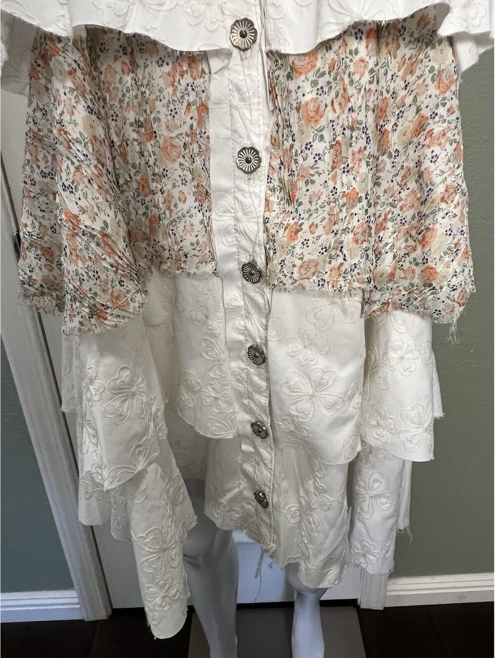 POL Boho Tiered Ruffle Mini Dress Large Cottagecore Floral Romantic NWT - Picture 4 of 11